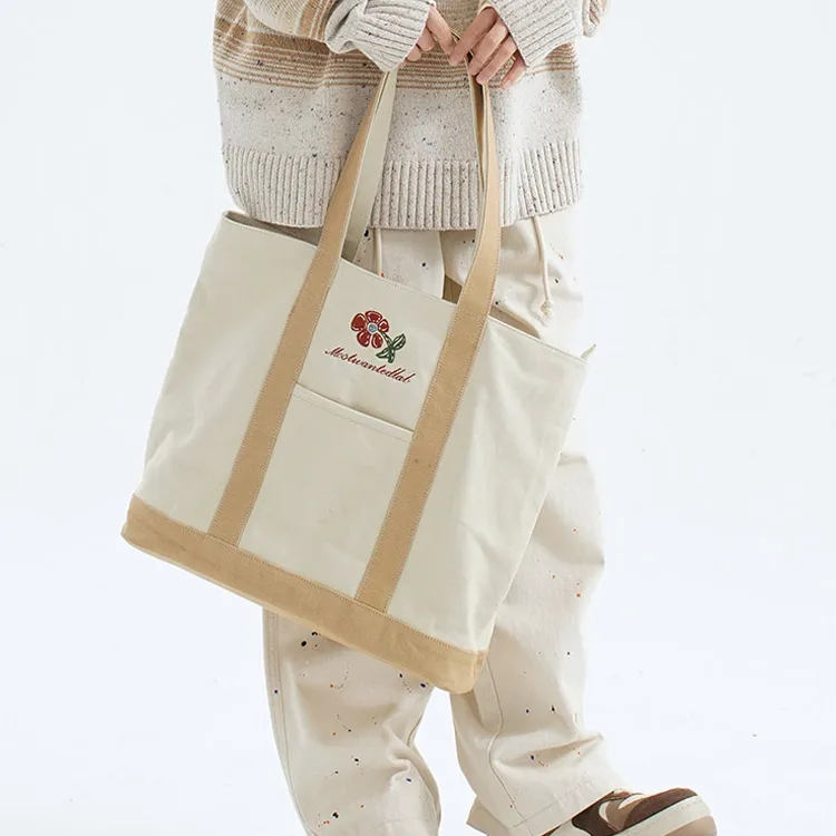 MostwantedLab Cotton Tote Bag Shopping Bag Canvas Bag Shoulder Bag Unisex Light Coffee-3