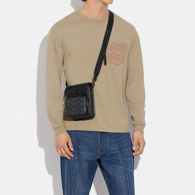 COACH Cow Leather Crossbody Bag, Shoulder Bag Mini Men's Black-3