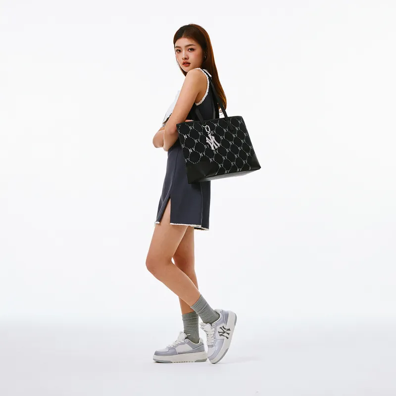 MLB Polyester Tote One Shoulder Handbag Student Backpack Unisex Black-6