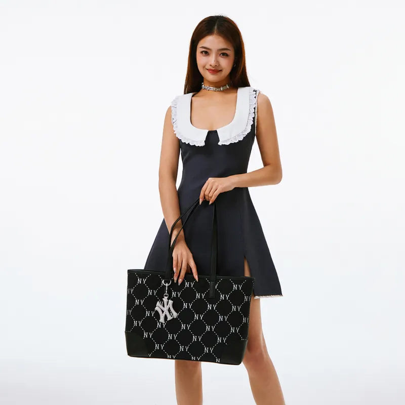 MLB Polyester Tote One Shoulder Handbag Student Backpack Unisex Black-4