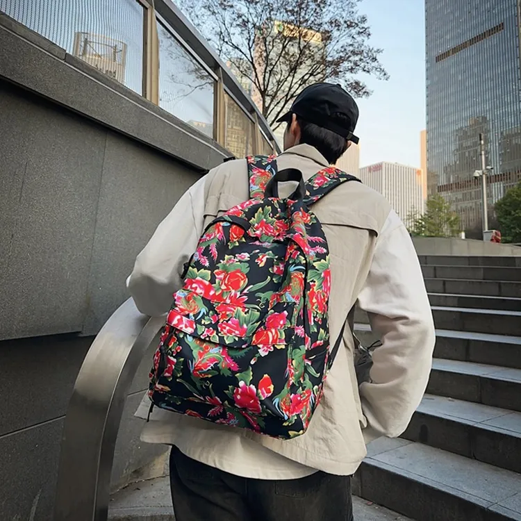 GEERDUN Nylon Backpack Regular Unisex Black/Red/Green-2