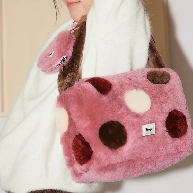 Tagi. Woolen One Shoulder Handbag Trumpets Women's QuicheBlock Pink-3