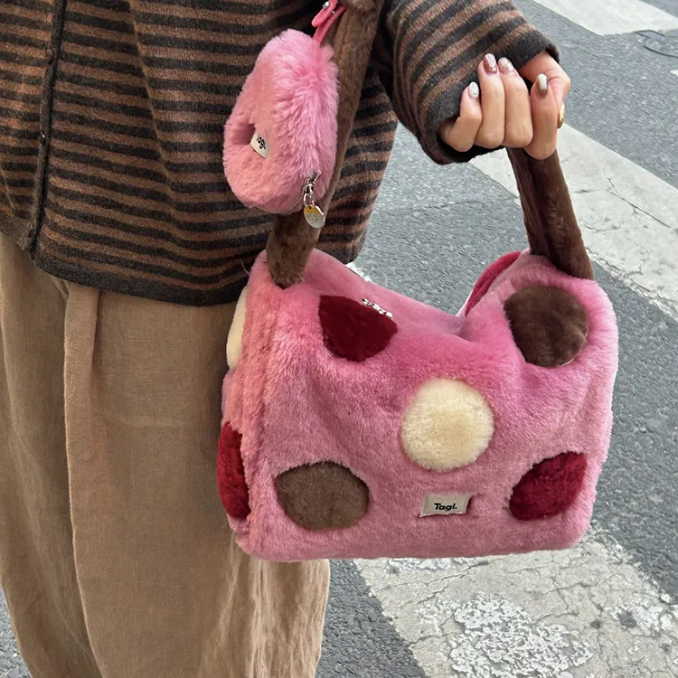 Tagi. Woolen One Shoulder Handbag Trumpets Women's QuicheBlock Pink-2
