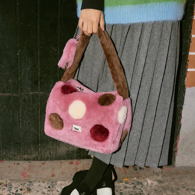 Tagi. Woolen One Shoulder Handbag Trumpets Women's QuicheBlock Pink-6