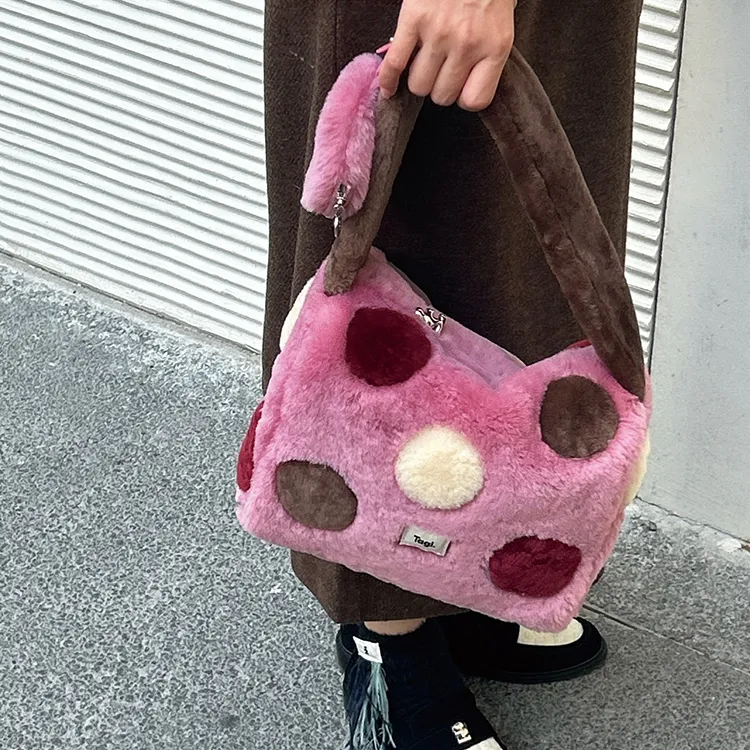 Tagi. Woolen One Shoulder Handbag Trumpets Women's QuicheBlock Pink-4