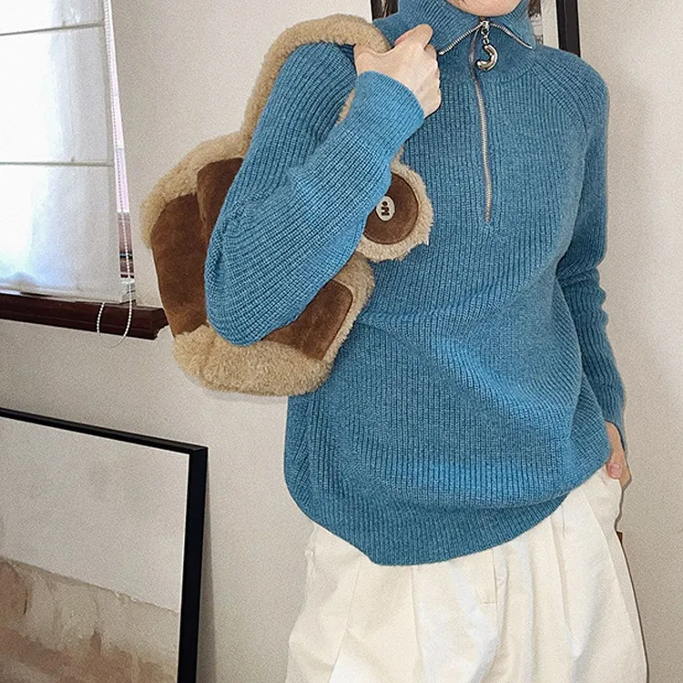 Tagi. Woolen One Shoulder Handbag Small Size Women's QuicheBlock Lamb Pine Wood-5
