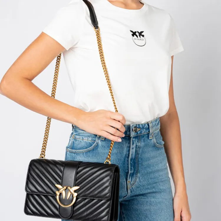 PINKO Love Icon Leather Crossbody Bag, Shoulder Bag Women's Black-4