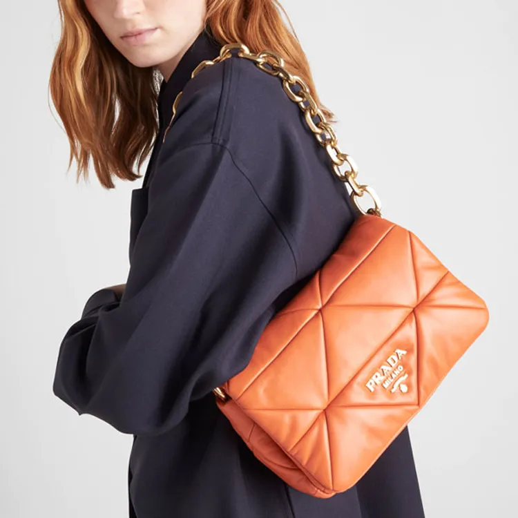 PRADA Soft Sheep Leather Portable Crossbody Bag Shoulder Bag Women's Orange-5