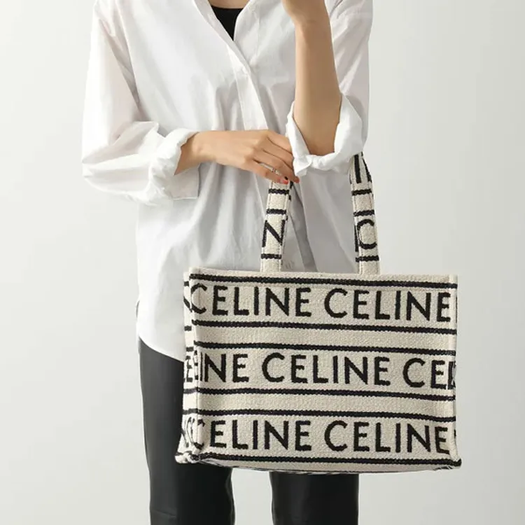 CELINE Cotton Tote Bag Shopping Bag Handbag Shoulder Bag Large Size Women's Light Brown-3
