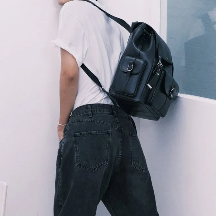CELINE Smooth Cow Leather Backpack Large Size Men's Black-4