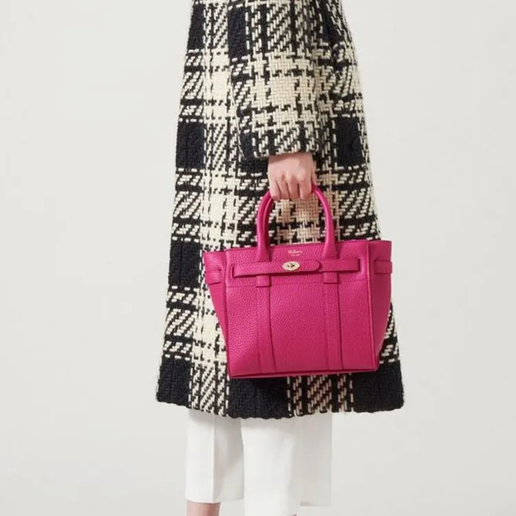 Mulberry Bayswater Textured Leather Patchwork Soft Cow Leather Shoulder Bag Crossbody Bag Handbag Mini Women's Pink-4