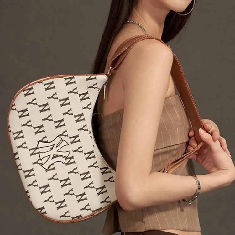 MLB Denim Dumpling Bag Shoulder Bag Handbag Shoulder Bag Women's White-3