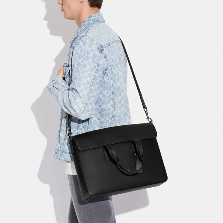 COACH Sullivan Cow Leather Document Bag Handbag Shoulder Bag Crossbody Bag Large Size Men's Black-3