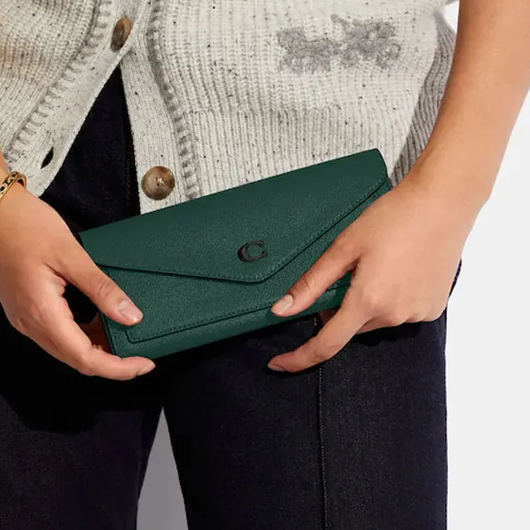 COACH Wyn Cross-Stitch Leather Coin Purses Wallets Women's Dark Green-3
