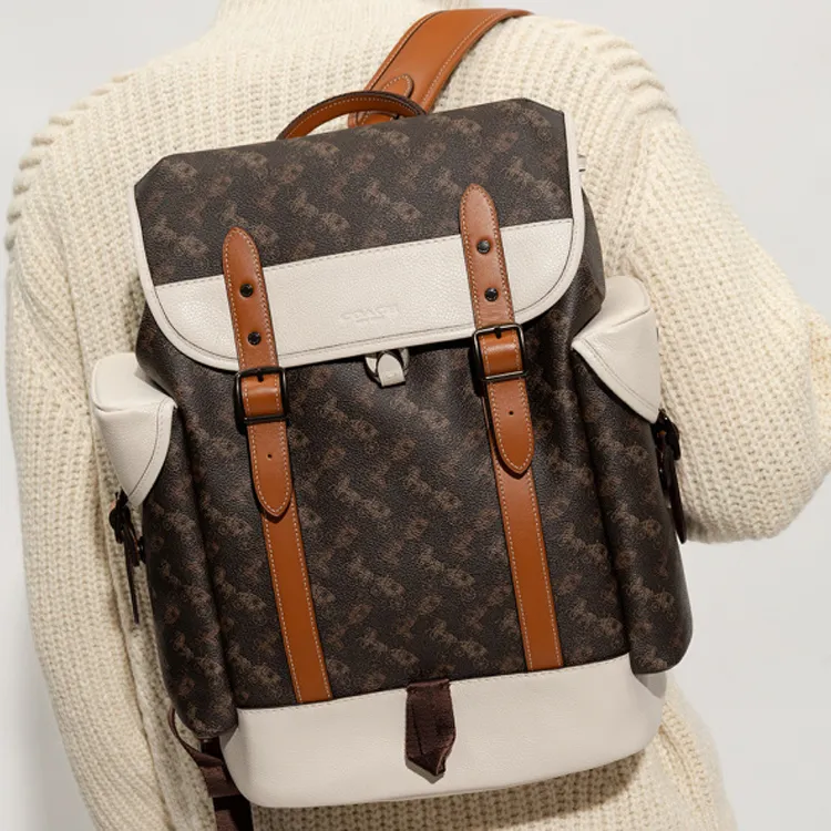 COACH Hitch Coated Canvas With Polished Pebbled Leather And Refined Calfskin Backpack Tubas Men's Brown & White-4