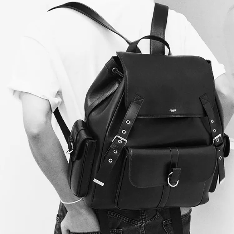 CELINE Smooth Cow Leather Backpack Large Size Men's Black-5