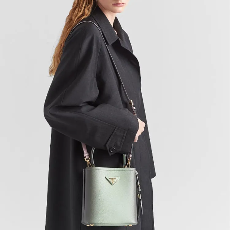 PRADA Panier Leather Shoulder Bag Crossbody Bag Handbag Small Size Women's Gradient Green-6