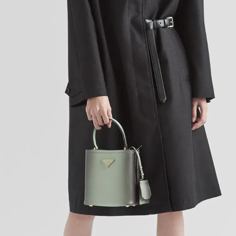 PRADA Panier Leather Shoulder Bag Crossbody Bag Handbag Small Size Women's Gradient Green-5