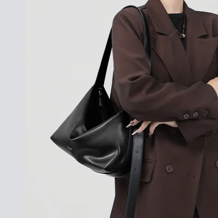 Tanita West Cow Leather Tote Bag Shopping Bag Crossbody Bag Shoulder Bag Large Size Women's Coffee/Black/Cream White-19