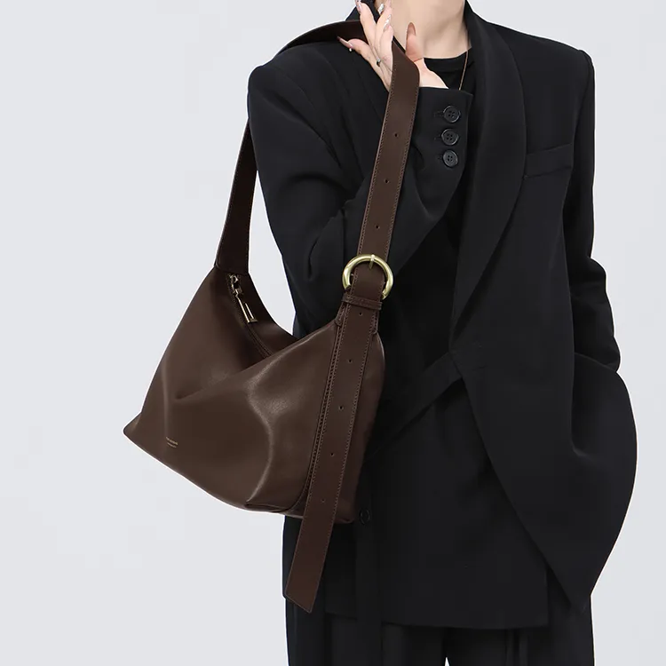 Tanita West Cow Leather Tote Bag Shopping Bag Crossbody Bag Shoulder Bag Large Size Women's Coffee/Black/Cream White-9