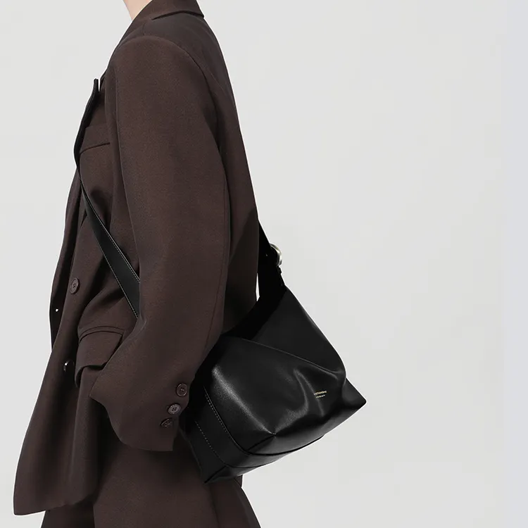 Tanita West Cow Leather Tote Bag Shopping Bag Crossbody Bag Shoulder Bag Large Size Women's Coffee/Black/Cream White-21