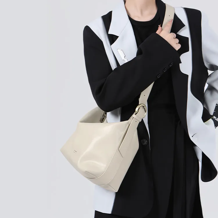 Tanita West Cow Leather Tote Bag Shopping Bag Crossbody Bag Shoulder Bag Large Size Women's Coffee/Black/Cream White-28