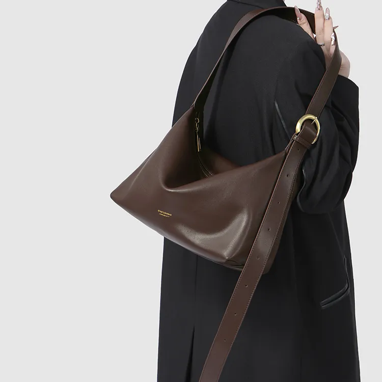 Tanita West Cow Leather Tote Bag Shopping Bag Crossbody Bag Shoulder Bag Large Size Women's Coffee/Black/Cream White-8