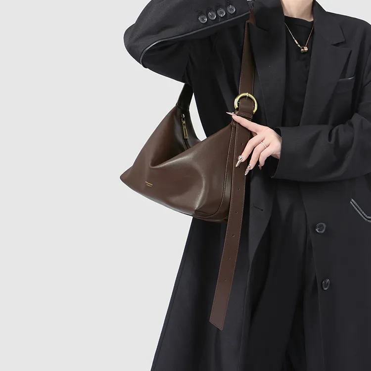 Tanita West Cow Leather Tote Bag Shopping Bag Crossbody Bag Shoulder Bag Large Size Women's Coffee/Black/Cream White-7