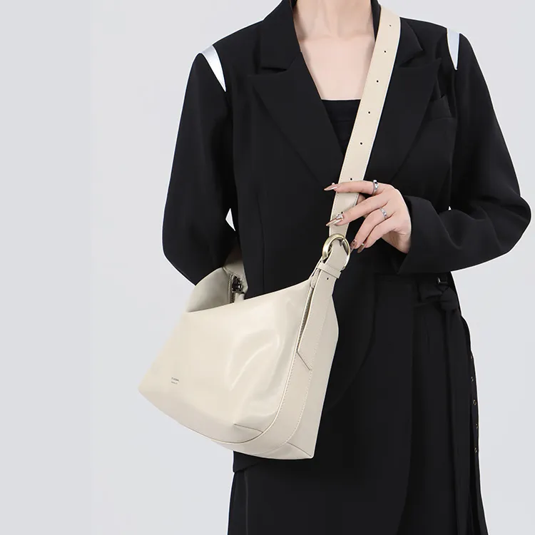 Tanita West Cow Leather Tote Bag Shopping Bag Crossbody Bag Shoulder Bag Large Size Women's Coffee/Black/Cream White-32