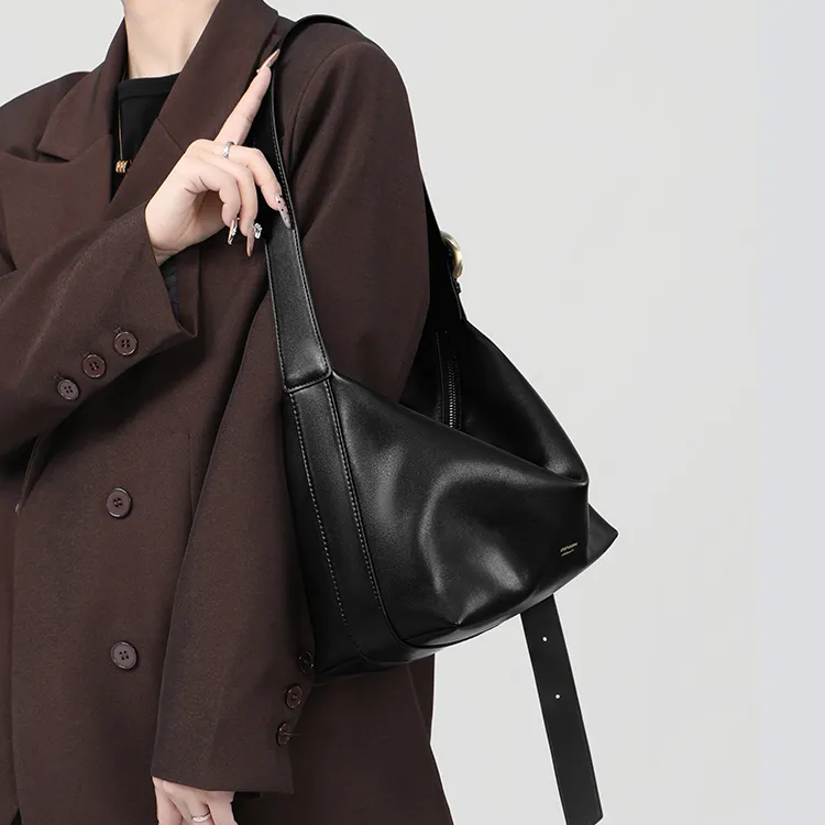 Tanita West Cow Leather Tote Bag Shopping Bag Crossbody Bag Shoulder Bag Large Size Women's Coffee/Black/Cream White-20