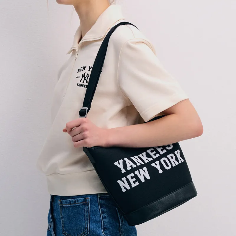 MLB Cotton Blended With Polyester Bucket Bags Shoulder Bag Crossbody Bag Handbag Regular Unisex Black-5