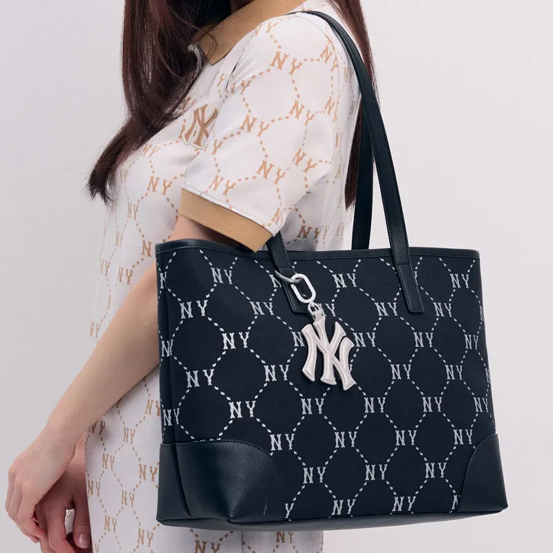 MLB Polyester Tote One Shoulder Handbag Student Backpack Unisex Black-9