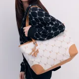 MLB Polyester Tote Bag Shopping Bag Handbag Shoulder Bag Regular Unisex Cream