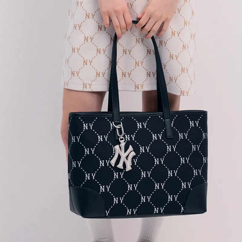 MLB Polyester Tote One Shoulder Handbag Student Backpack Unisex Black-7