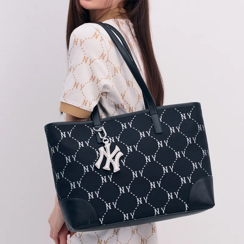MLB Polyester Tote One Shoulder Handbag Student Backpack Unisex Black-10