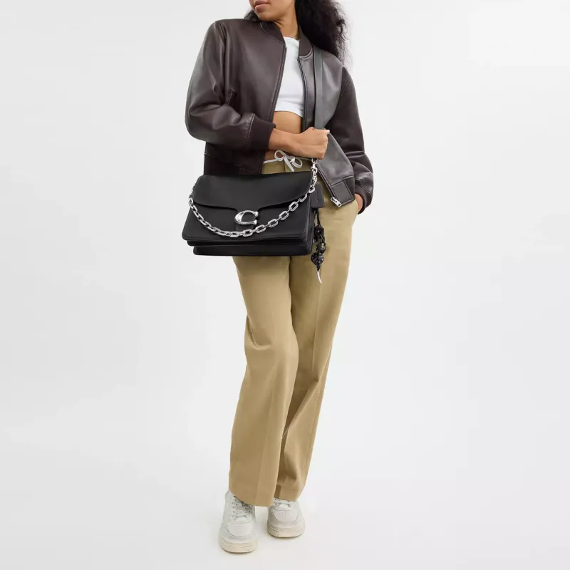COACH Tabby Grained Leather Shoulder Bag Crossbody Bag Large Size Women's Black-4
