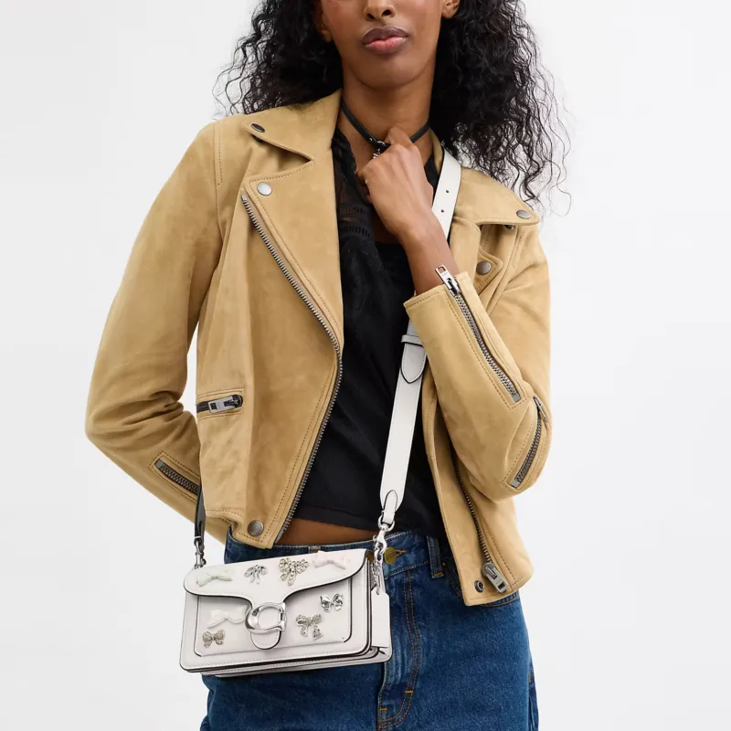 COACH Tabby Cow Leather Crossbody Bag, Shoulder Bag Trumpets Women's Chalk White-3