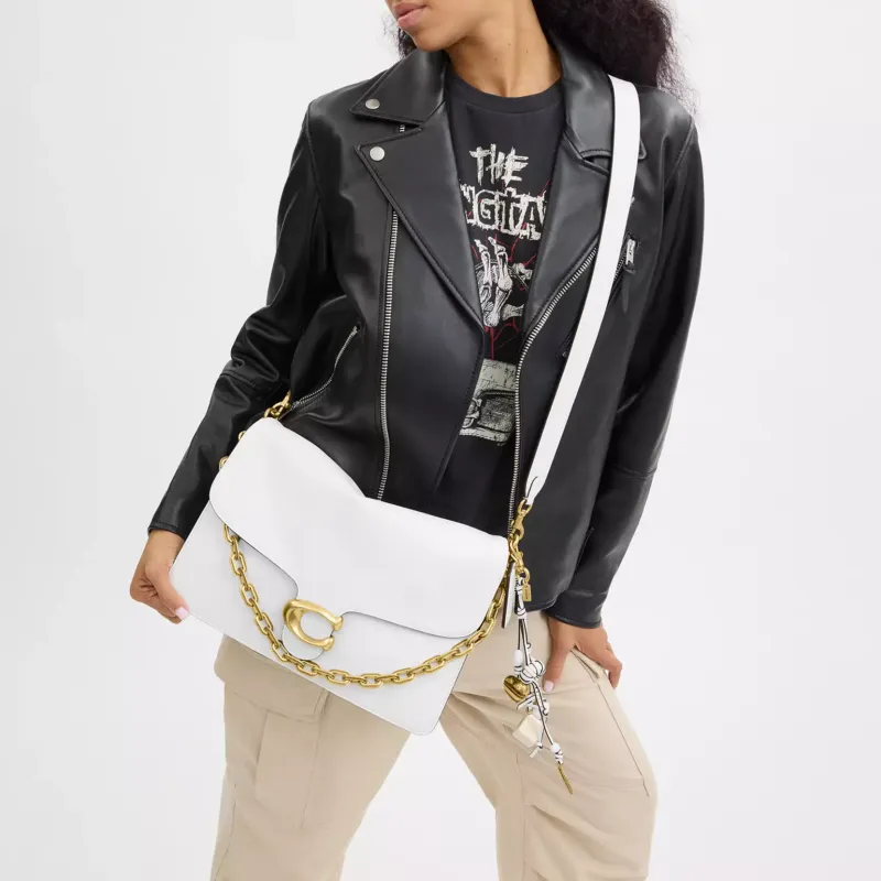 COACH Tabby Grained Leather Shoulder Bag Crossbody Bag Large Size Women's Bright White-3