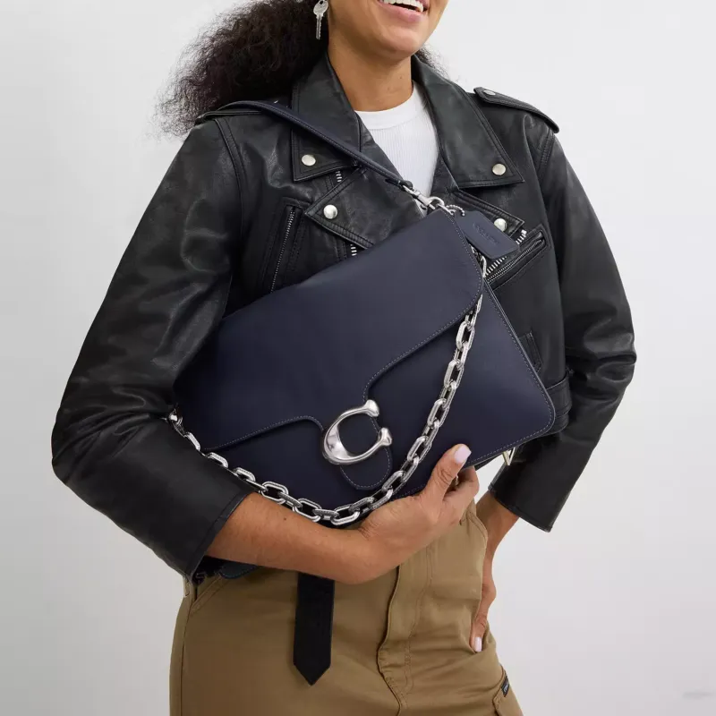 COACH Tabby Grained Leather Shoulder Bag Crossbody Bag Large Size Women's Marine Blue-4