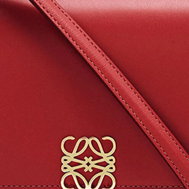 LOEWE Goya Silk Calfskin One Shoulder Crossbody Clutches Small Size Women's Red-4