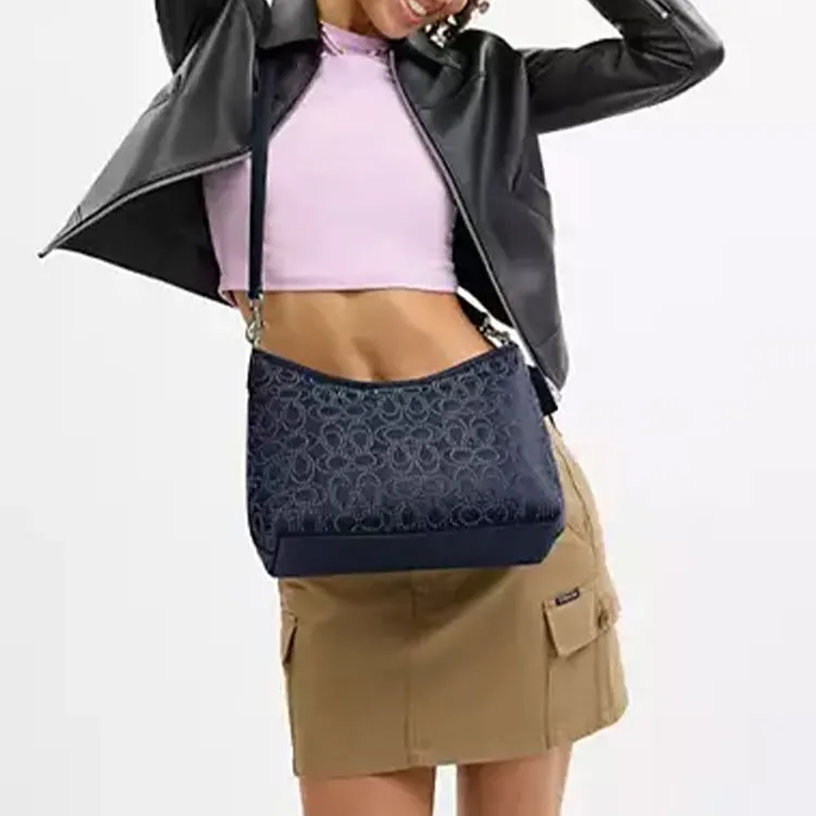 COACH LAUREL Leather Handbag, Shoulder Bag Women's Black Vintage Nickel & Marine Blue-4