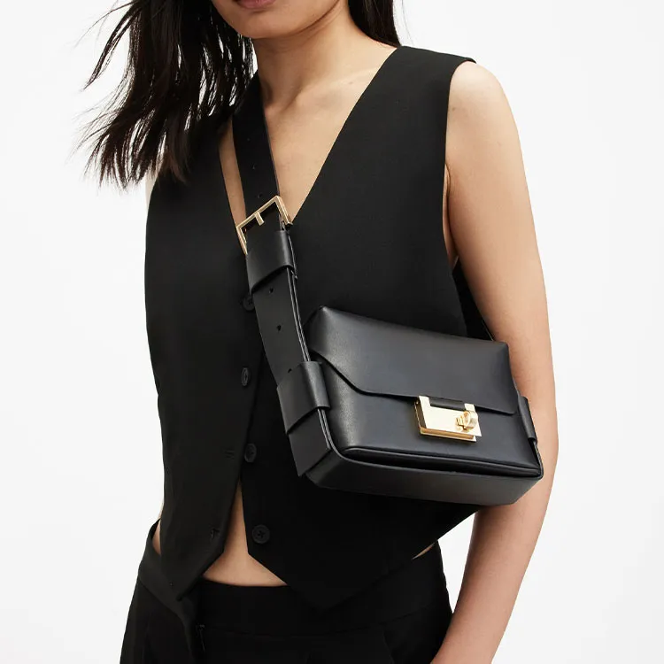 ALLSAINTS Cow Leather Shoulder Bag Women's Black-5