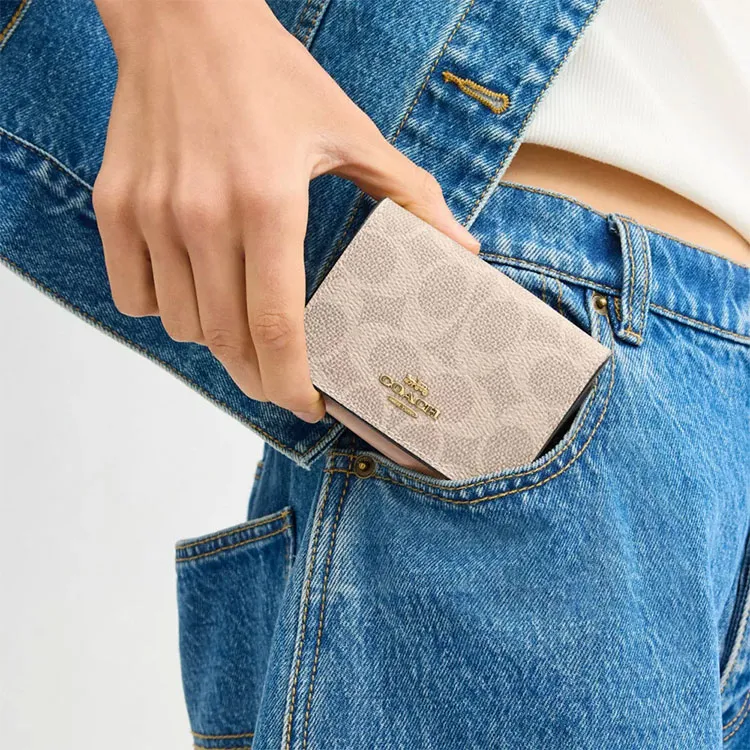 COACH Trifold Wallet Leather Wallet Trumpets Women's Silver-3