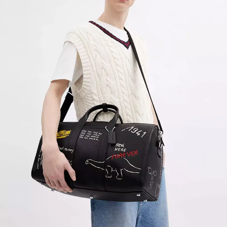 COACH Leather Travel Bag Men's Black-4
