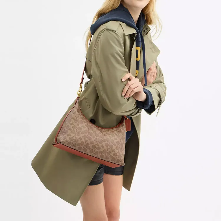 COACH Juliet Canvas Shoulder Bag Large Size Women's Caramel-4