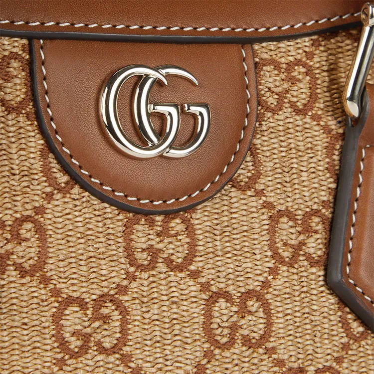 GUCCI Diana Raffia Tote Bag Shopping Bag Shoulder Bag Crossbody Bag Handbag Mini Women's Brown-6