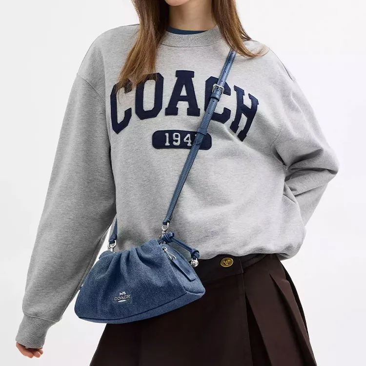 COACH Faye Denim Shoulder Bag Medium Size Women's Blue-6