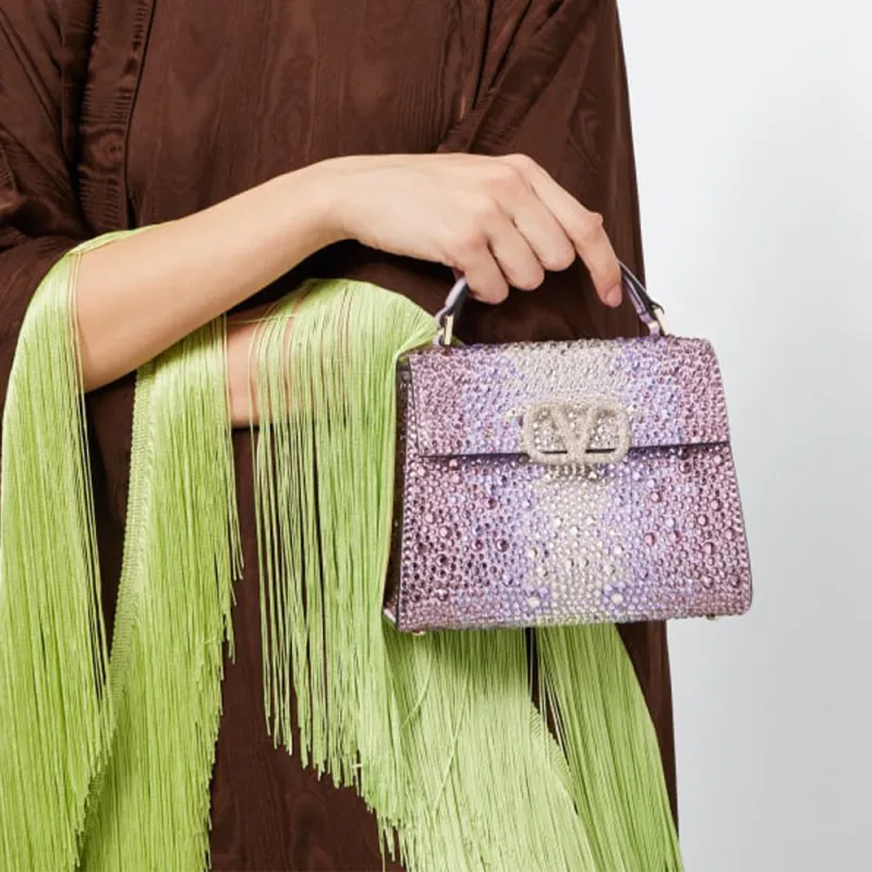 Valentino VSLING Rhinestone Shoulder Bag Crossbody Bag Handbag Mini Women's Purple-4
