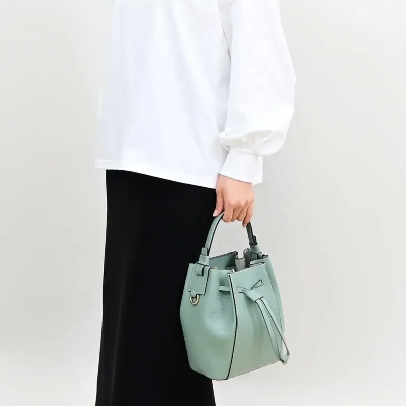 Furla Miastella Calfskin Bucket Bag Handbag Shoulder Bag Crossbody Bag Small Size Women's Light Blue-4