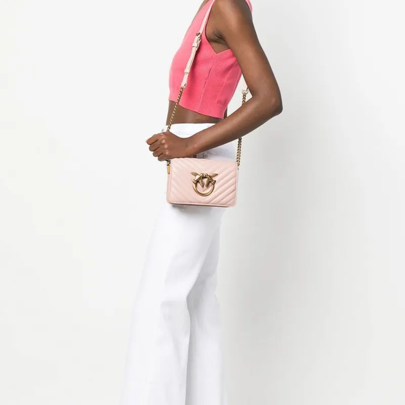 PINKO Calfskin Shoulder Bag Crossbody Bag Women's Light Pink-3